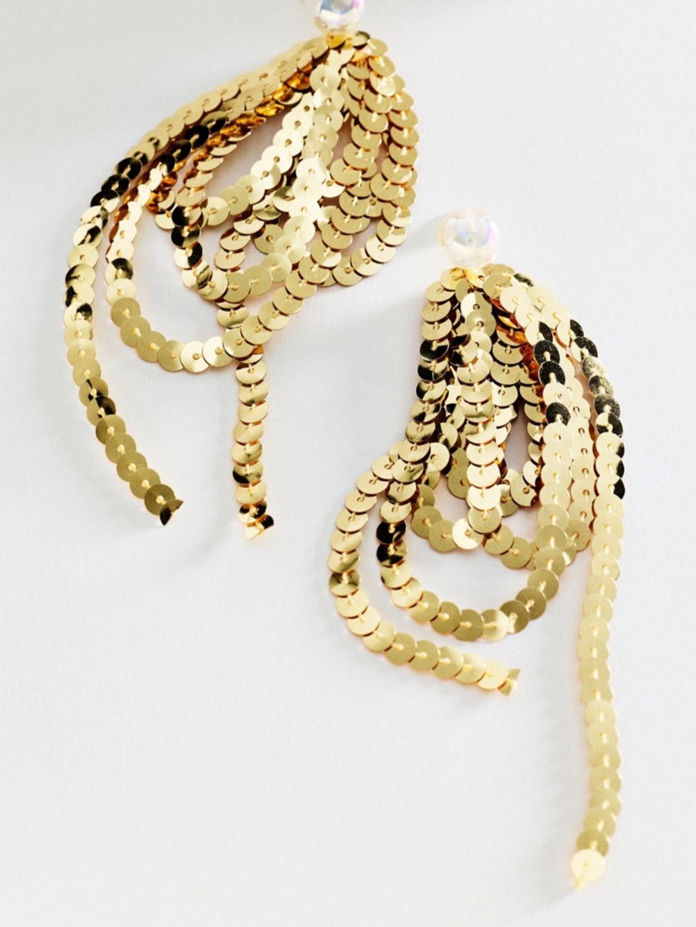 Anthropologie Gold Sequin Tassel Drop Earrings